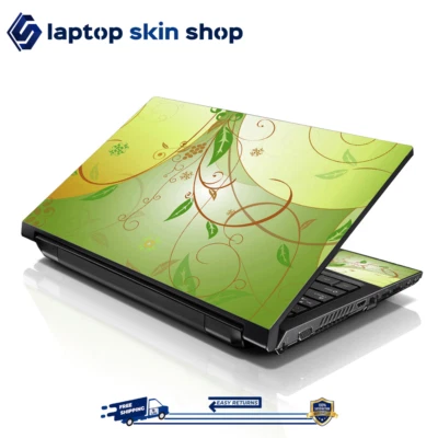 Laptop Skin Sticker Decal Cover Green Floral Notebook Dell Apple Asus 13-16 inch - Image 1 of 4