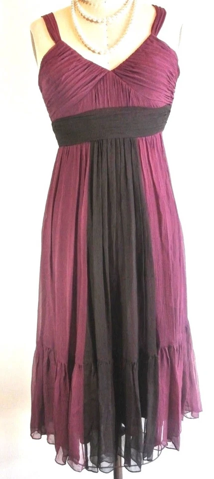 BCBG Vestido Rojo Borgoña 6 Seda Arrugado Cóctel Bebé Muñeca Hasta la Rodilla *123 Foto 1 de 4