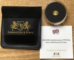 2025 80th Anniversary Of VE Day Solid 24ct Gold Proof £5 Coin Sovereign COA - Bild 1 von 10