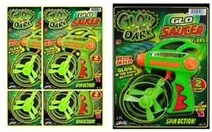 JA-RU Glo Saucer Fliers 4 Pack Green Glow in Dark Flyers 4 Launchers 8 UFO Spin