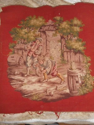 TAPISSERIE ANCIENNE/TISSAGE LAINE/POUR FAUTEUIL OU COUSSIN/PETANQUE/XIXè/70x65cm - Photo 1/4