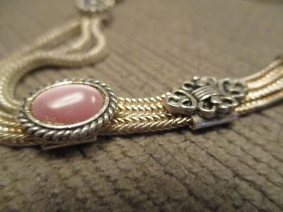 PULSERA PLATA ESTERLINA TRIPLE HEBRA PIEDRAS ROSAS LEVANTADAS FILIGRANA CARTUCHO Foto 1 de 4