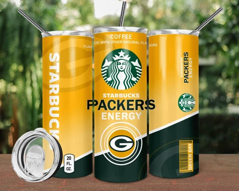 20oz Green Bay Packers Starbucks insulated tumbler with box lid and straw Cover
