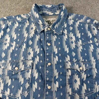 Camisa Wrangler Western Para Hombre Grande Perla Broches Vaquero Estampado Azteca por Todas Partes Foto 1 de 4