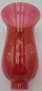 Antique Etched Cranberry Red Glass Hurricane Chimney Lamp Shade Floral CL - Picture 1 of 8