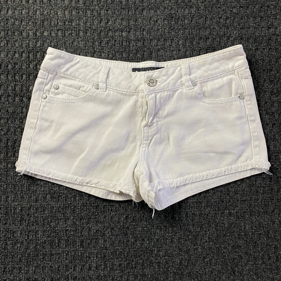 "Pantalones cortos botín de mezclilla vintage y2k azul especia blanco talla 7 tiro bajo entrepierna de 2""" Foto 1 de 4