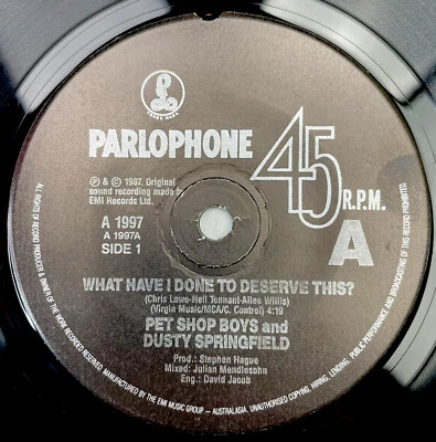 Pet Shop Boys Dusty Springfield What Have I Done To Deserve This Record 7” 45RPM - Image 1 of 4