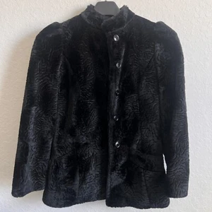 Vintage Faux Fur Coat Detailed ILGWU Union Made Black Collar Button Up - Picture 1 of 6