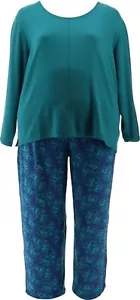 Hanes Petite Comfort Sleep Terry Fleece Pajama Green Paisley P3X NWOT (663) - Picture 1 of 9