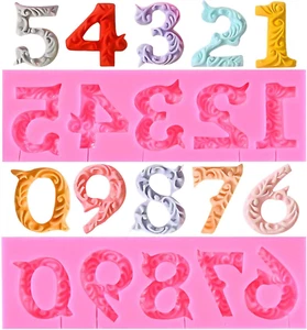 Silicone Number 0-9 3D Embossed Fondant Chocolate Mold with Stick Hole for Birth - Picture 1 of 12