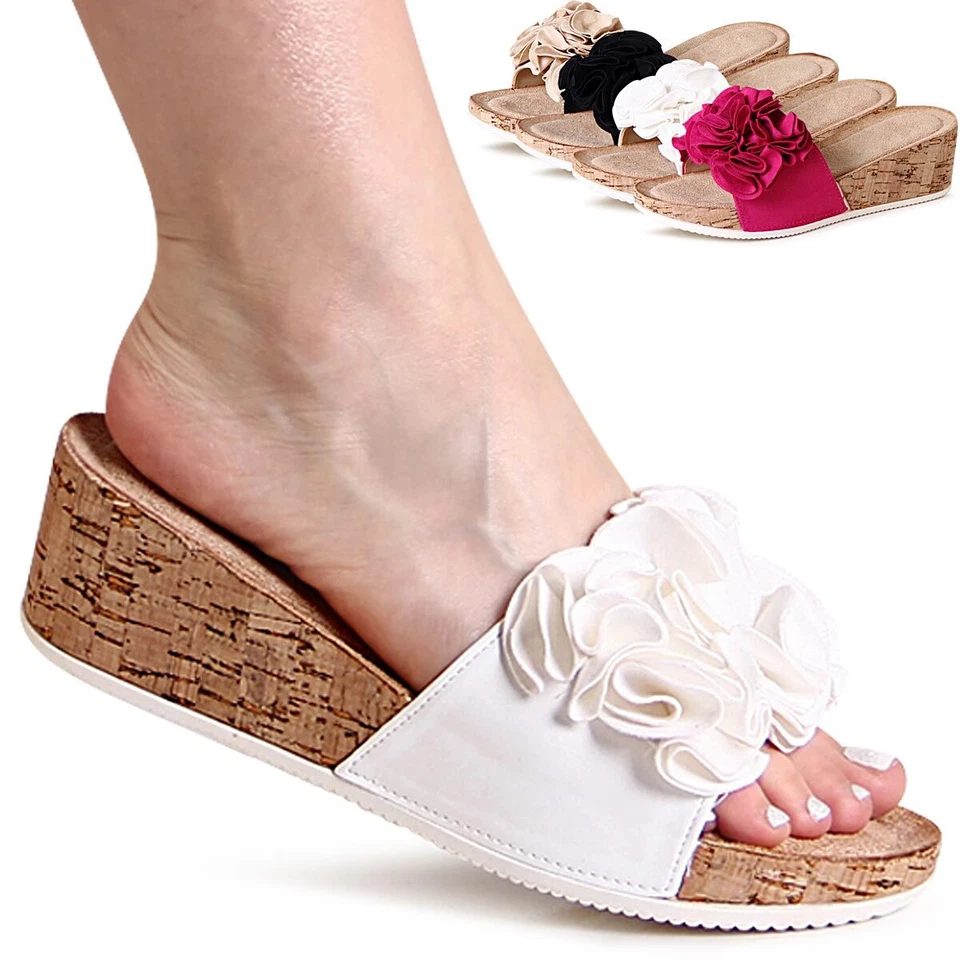 Chaussures Femme Semelle Compensée Mules Plateforme Sandales à Volants Enfiler - Photo 1/1