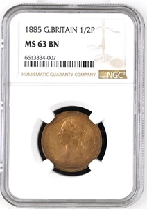 1885 Great Britain 1/2 Penny, NGC MS 63 - Picture 1 of 3