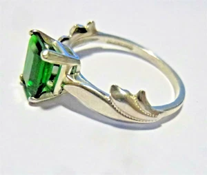 Emerald Cut Green CZ Sterling Silver Ring Size 6 1/2 - Picture 1 of 6