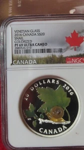 2016 Canada $20 1 oz Venetian Murano Glass Snail Colorized Silver Coin NGC PF69 - Picture 1 of 5