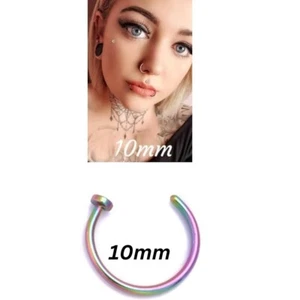 10mm rainbow Nose Ring Surgical Steel Hoop Lip Rings Small Thin Body Piercing. - Picture 1 of 6