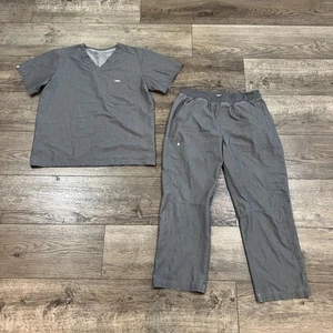 Men's Graphite Gray FIGS Scrubs Set - Cargo Scrub Pants & Scrub Top Large - Picture 1 of 7
