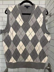 Lands End adretter Golf Argyle grau & weiß Pullover V-Ausschnitt Weste Medium *LESEN* - Bild 1 von 10