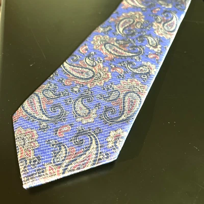 Corbata para hombre DAVID DONAHUE 100 % seda diseñador de lujo EE. UU. PAISLEY azul real nueva con etiquetas Foto 1 de 4