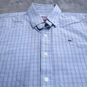 Vineyard Vines Shirt Youth Medium Blue Check Long Sleeve Button Down Whale - Picture 1 of 6
