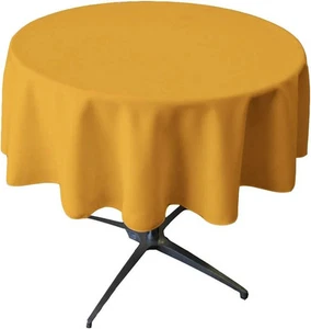 Mantel redondo LA de lino 120 pulgadas amarillo oscuro | Popelín resistente a las manchas - Imagen 1 de 12