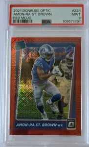 2021 Donruss Optic Amon-Ra St. Brown Red Mojo PSA 9 RC Rookie Lions - Picture 1 of 5