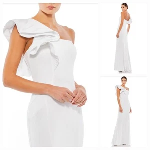 Maxi abito da sposa sirena monospalla monospalla con volant MAC DUGGAL 67156 Wm (16) bianco nuovo - Foto 1 di 15