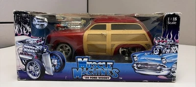 Muscle Machines 1950 Ford Woody Red Diecast Model Car 1/18 Scale - Image 1 of 4