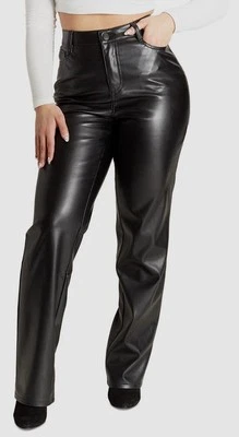 全新无标签 娃娃屋女式13-14码曲线高腰素食皮革靴型裤 — 第 1/4 张图片