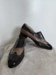 Stacy Adams Slip On Loafers Dress Shoes Brown Tan Colorblock Almond Toe Sz 9 - Picture 1 of 12