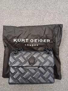 LADIES KURT GEIGER BLACK LEATHER MINI KENSINGTON DRENCH BAG - Picture 1 of 8