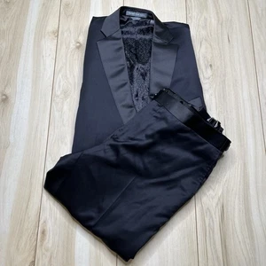Indochino Shawl Lapel Tuxedo 2-Piece Suit Wool Mens Size 42R 36Wx32L Black NWT - Picture 1 of 24