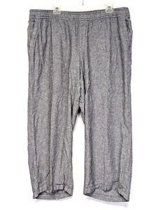 Pantaloni donna Old Navy 2X misto lino vita alta gamba larga crop blu chambray - Foto 1 di 8