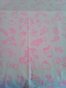 Land of Nod Twin Flat Sheet & Pillowcase Pink & White Unicorn Star Rainbow Apple - Picture 1 of 16
