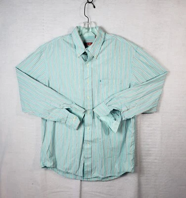 Izod платье рубашка мужская M средний Aqua синий в полоску хлопок длинным рукавом на пуговицах - Изображение 1 из 4
