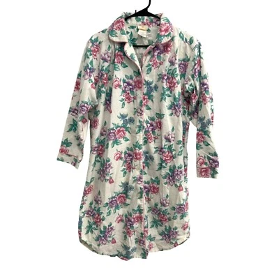 Camisola Stan Herman floral com botões mangas 3/4 algodão tamanho M - Imagem 1 de 4