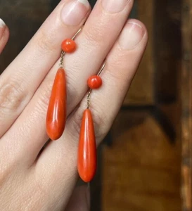 Pendiente gotas colgantes coral simulado vintage de 10 quilates de plata de ley 925 - Imagen 1 de 3