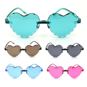 Girls Child Size Beveled Edge Heart Rimless Plastic Retro Love Sunglasses - Picture 1 of 21