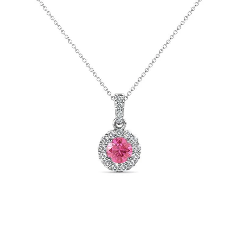 Pink Tourmaline and Diamond Halo Pendant Necklace 0.53 ctw 14K Gold 18" JP:34232 - Image 1 of 1