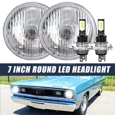 For Plymouth Duster 340 1970-1975 7" inch Round LED Headlights High/Low Beam - Image 1 of 4