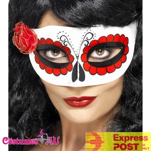 Ladies Deluxe Mexican Day Of The Dead Eyemask Costume Masquerade Dress Eye Mask - Picture 1 of 1