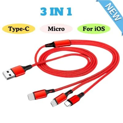 Universal 3 IN 1 Fast Charging Cable Multi Function Cell Phone Charger Cord Lot - Image 1 of 4