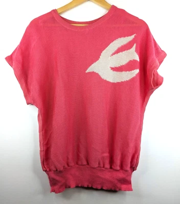 Top vintage años 70 mujer rosa blanco manga corta tejido claro talla 8 10 12 14 Foto 1 de 4