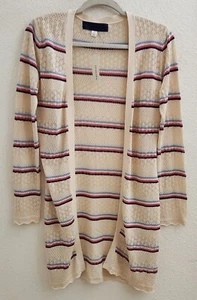 Blue Rain Ivory Multi-Colored Striped Open Long Sleeve Cardigan Sweater sz S New - Picture 1 of 8