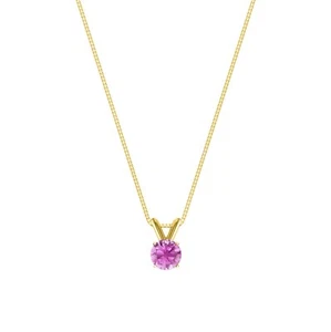 1 Ct Round Cut Pink Created Diamond Real 14K Yellow Gold Pendant 18" Necklace - Picture 1 of 2