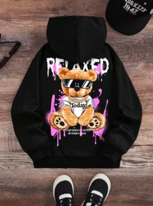 Hoodie, Hooded Sweatshirt, Cute Bear & Letter, Teen Casual Trending Look, Cozy - Picture 1 of 5
