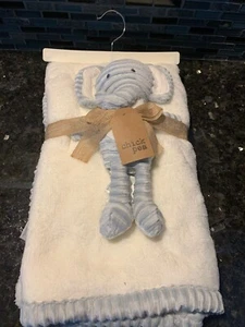 New Chick Pea Ivory Baby Blanket Set Gray Ribbed Plush Elephant Toy 30" x 36" - Picture 1 of 4
