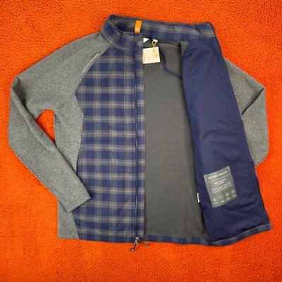 PETER MILLAR Hombres PEQUEÑA Franela Fusión Híbrida Cremallera Azul Marino Cremallera Chaqueta NUEVA $250 Foto 1 de 4