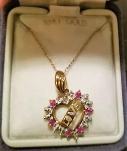 10K SOLID YELLOW GOLD, DIAMOND & RUBY HEART PENDANT & NECKLACE. NEW IN BOX & TAG - Picture 1 of 5
