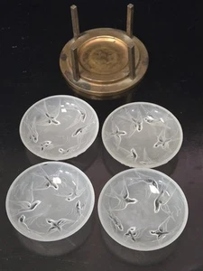 VTG Sabino France Glass Swallow Bird Trinket Dish Opalescent Set of 4 w/ Stand - Picture 1 of 11