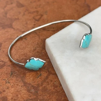 Brazalete Brazalete Alambre Puño Abierto Turquesa Cabujón Único Plata de Ley Foto 1 de 4